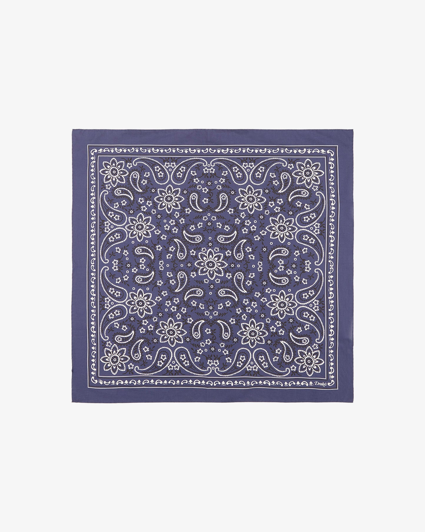 Drakes - Navy Paisley Print Cotton Bandana